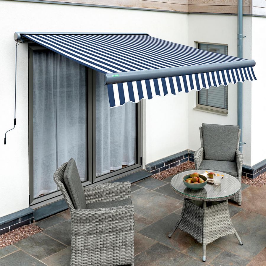 4.0m Full Cassette Electric Blue and White Awning (Charcoal Cassette)